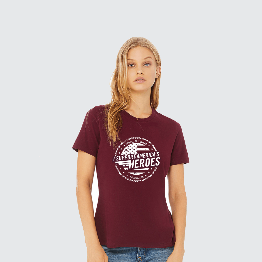 I SUPPORT AMERICA’S HEROES TEE – Women (Maroon)