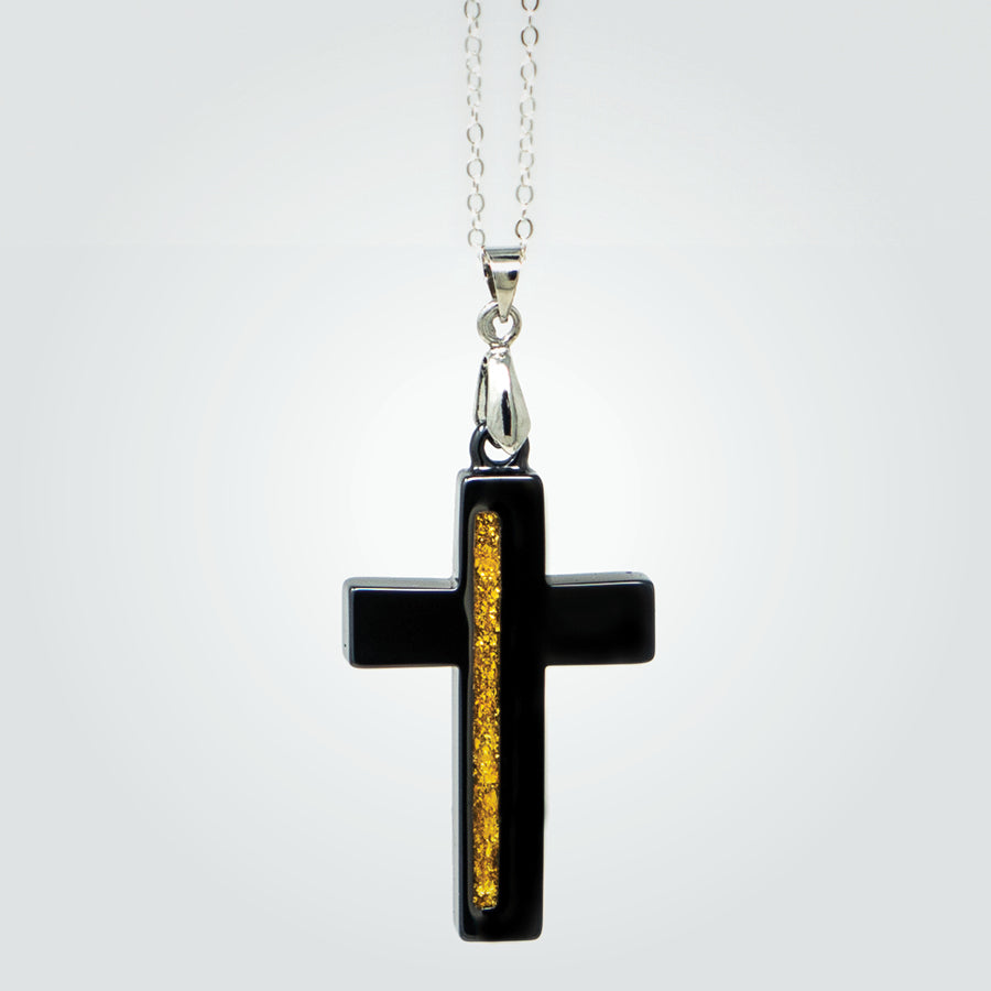 T2T Thin GOLD Line Cross Necklace – (Black Ceramic)