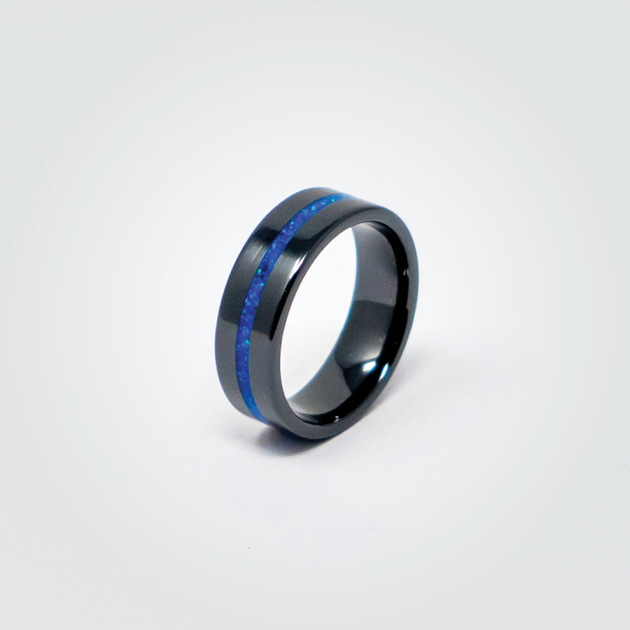 T2T Thin BLUE Line Ring – (8mm Black Ceramic) - SEE SIZING NOTE