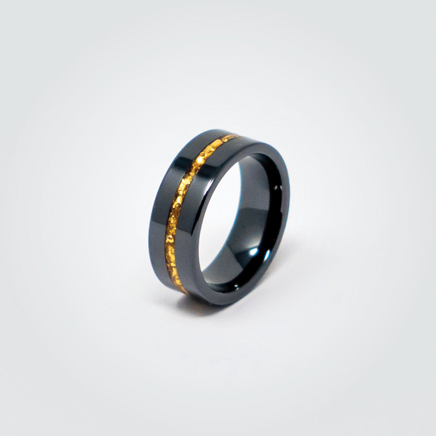T2T Thin GOLD Line Ring – (8mm Black Ceramic) - SEE SIZING NOTE